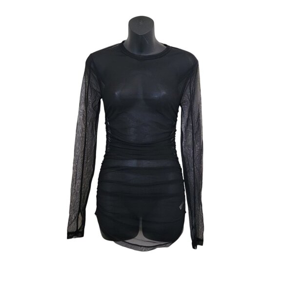 Intimately Free People Last Layer Long Sleeve Sheer Ruched Top In Black Sz S/M - Picture 1 of 7